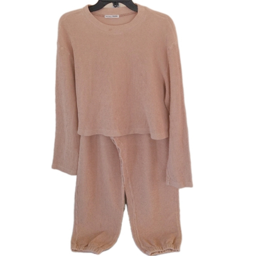 Reformation (2 PC) Cozy Lounge Wear Set - Large- Tan Ribbed